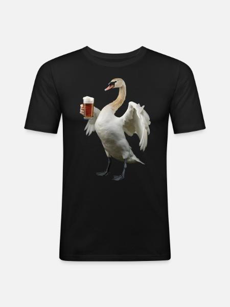 Schwan Bier - Männer Slim Fit T-Shirt - Schwarz