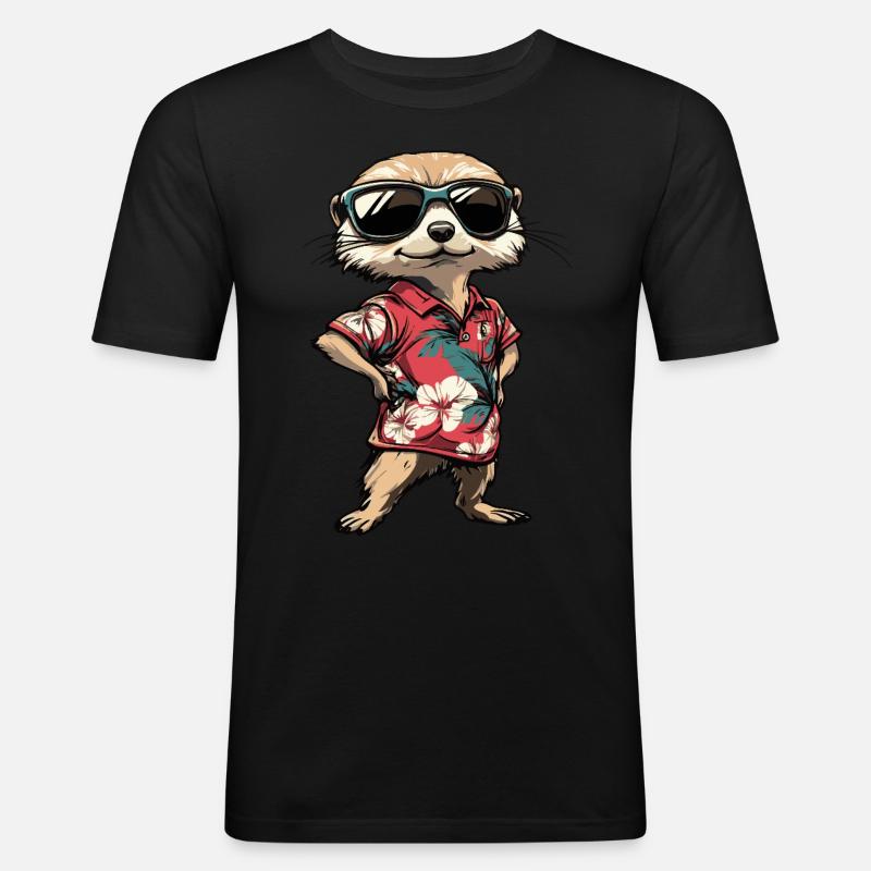 Erdmännchen Lustig Sommer - Männer Slim Fit T-Shirt - Schwarz
