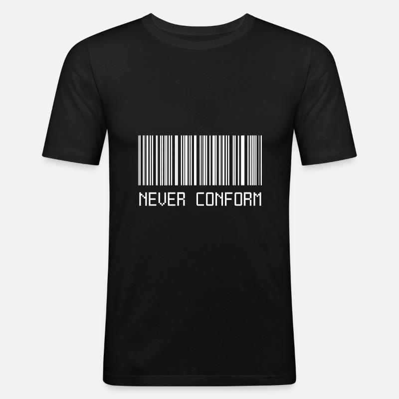 Never Conform Barcode - Männer Slim Fit T-Shirt - Schwarz