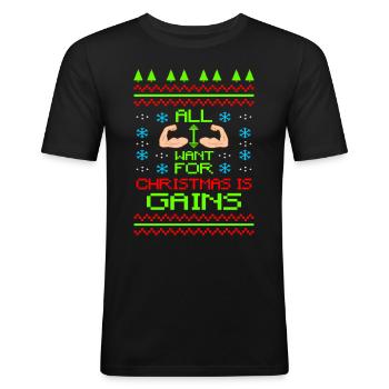 Fitness Gains Ugly Christmas Sweater - Obcisła koszulka męska - czarny - Przód - Nik (191cm)