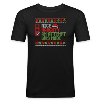 Humour de Noël Gentil Coquin Une tentative a été faite - T-shirt près du corps Homme - noir - Devant - Nik (191cm)