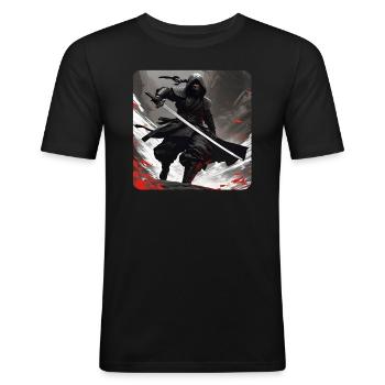 Guerrier ninja mystique avec épée katana - T-shirt près du corps Homme - noir - Devant - Nik (191cm)