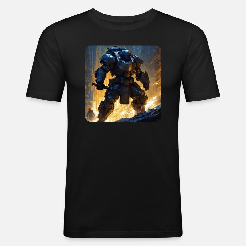 Dunkler Cyborg Android Krieger - Männer Slim Fit T-Shirt - Schwarz