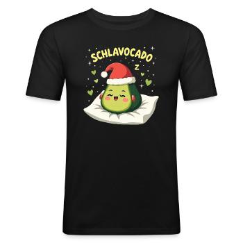 Schlavocado Offiziell Schlafanzug Schlaf Avocado - Männer Slim Fit T-Shirt - Schwarz - Vorne - Nik (191cm)