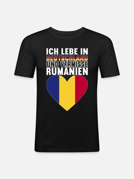 Rumänien Rumänische Flagge - Männer Slim Fit T-Shirt - Schwarz