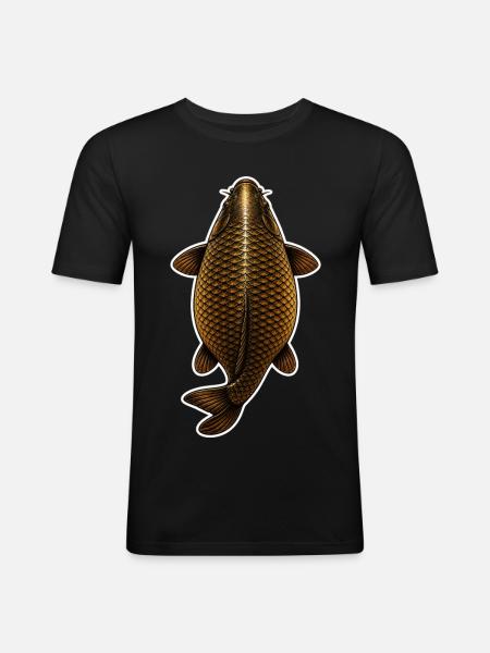 Goldener Karpfen-Top-Blick – Sauberes Angeldesign - Männer Slim Fit T-Shirt - Schwarz