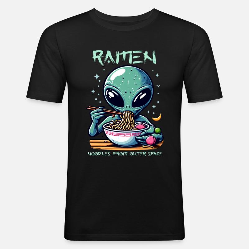 Outer Space Ramen Alien Nudeln - Männer Slim Fit T-Shirt - Schwarz