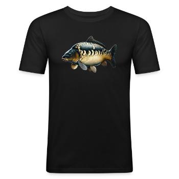 Karpfen - Männer Slim Fit T-Shirt - Schwarz - Vorne - Nik (191cm)