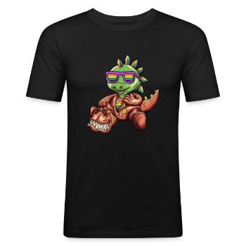 LGBTQ - Dinosaur - T-Rex Wearing Dino Costume - Männer Slim Fit T-Shirt - Schwarz - Vorne - Nik (191cm)