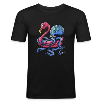 Octopus Wearing A Flamingo Hoop - Pool Party - Männer Slim Fit T-Shirt - Schwarz - Vorne - Nik (191cm)