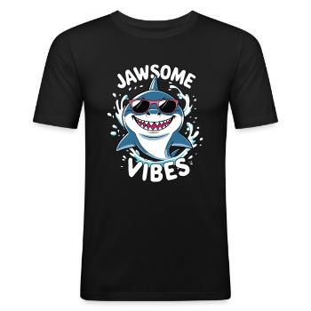 Jawsome Vibes - Cooler Hai mit Sonnenbrille - Männer Slim Fit T-Shirt - Schwarz - Vorne - Nik (191cm)