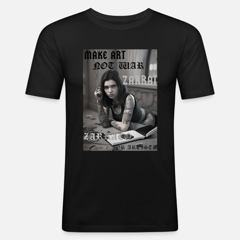 - Make Art Not War - - Männer Slim Fit T-Shirt - Schwarz