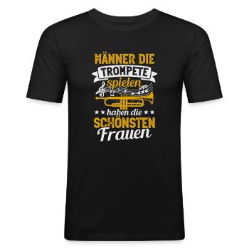 Trompete Männer Trompeter Blasmusik Trompeten - Männer Slim Fit T-Shirt - Schwarz - Vorne - Nik (191cm)