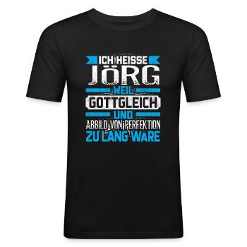 JÖRG - Gottgleich - Männer Slim Fit T-Shirt - Schwarz - Vorne - Nik (191cm)