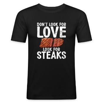 Steak Lover Steak Cadeau - T-shirt près du corps Homme - noir - Devant - Nik (191cm)