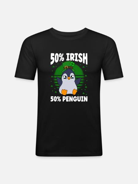 Manchot mignon Trèfle Saint-Patrick Pingouin - T-shirt près du corps Homme - noir