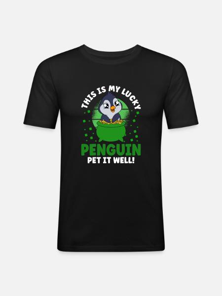 Manchot mignon Trèfle Saint-Patrick Pingouin - T-shirt près du corps Homme - noir