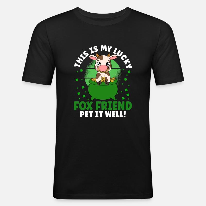 Mignon trèfle de vache Saint-Patrick - T-shirt près du corps Homme - noir