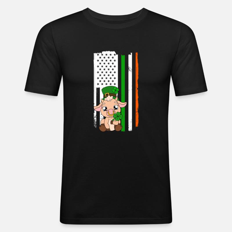 Mignon trèfle de vache Saint-Patrick - T-shirt près du corps Homme - noir