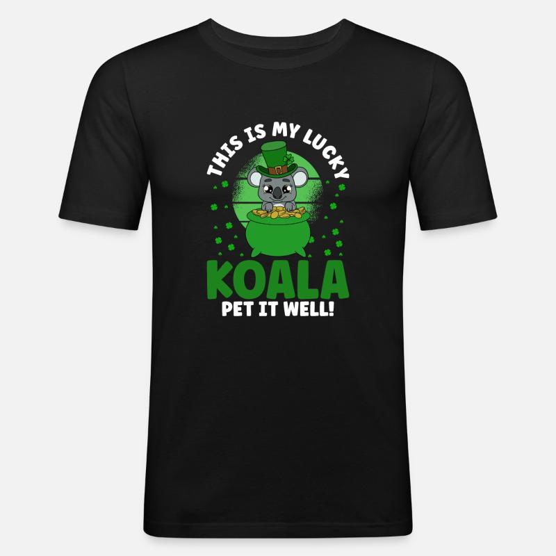 Mignon koala avec chapeau Saint-Patrick - T-shirt près du corps Homme - noir