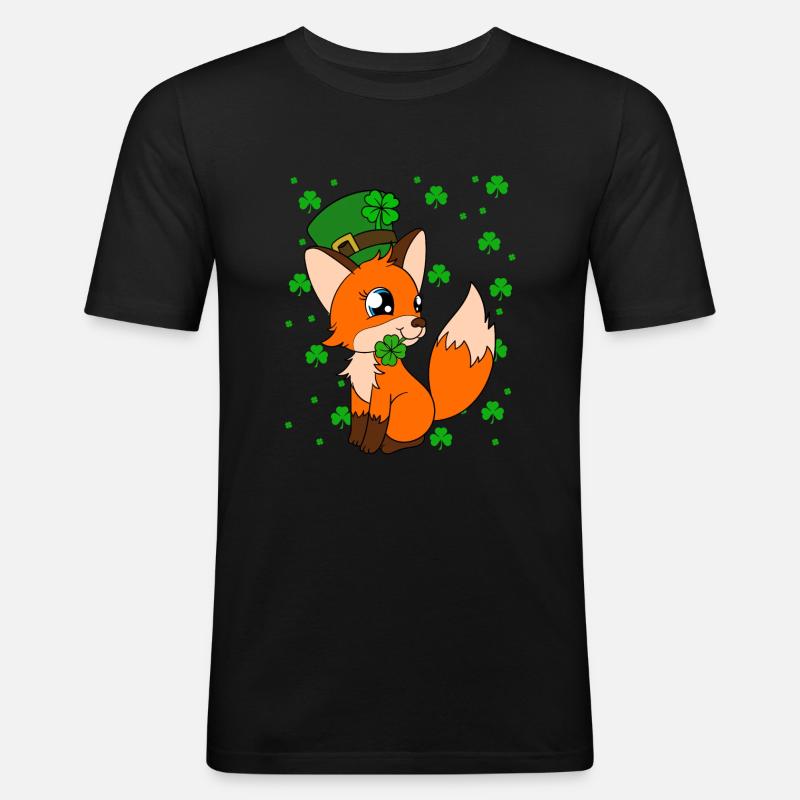 Mignon trèfle renard Saint-Patrick - T-shirt près du corps Homme - noir