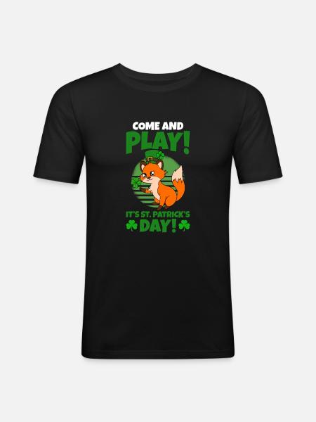 Mignon trèfle renard Saint-Patrick - T-shirt près du corps Homme - noir