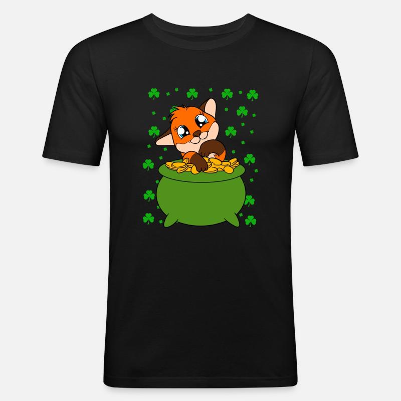 Mignon trèfle renard Saint-Patrick - T-shirt près du corps Homme - noir
