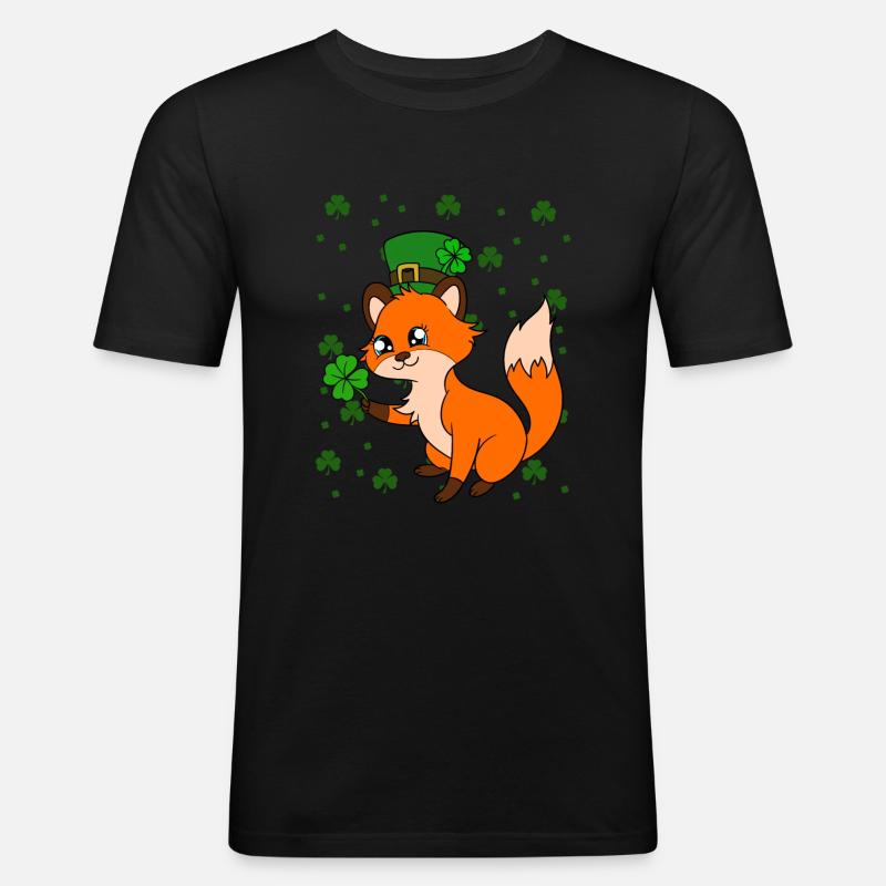 Mignon trèfle renard Saint-Patrick - T-shirt près du corps Homme - noir