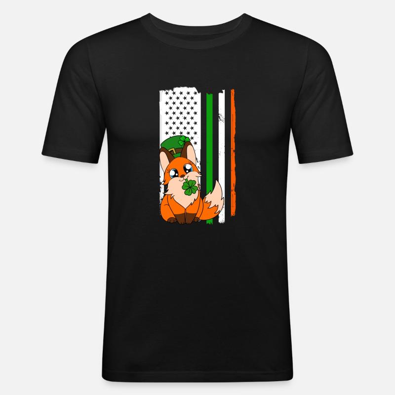 Mignon trèfle renard Saint-Patrick - T-shirt près du corps Homme - noir