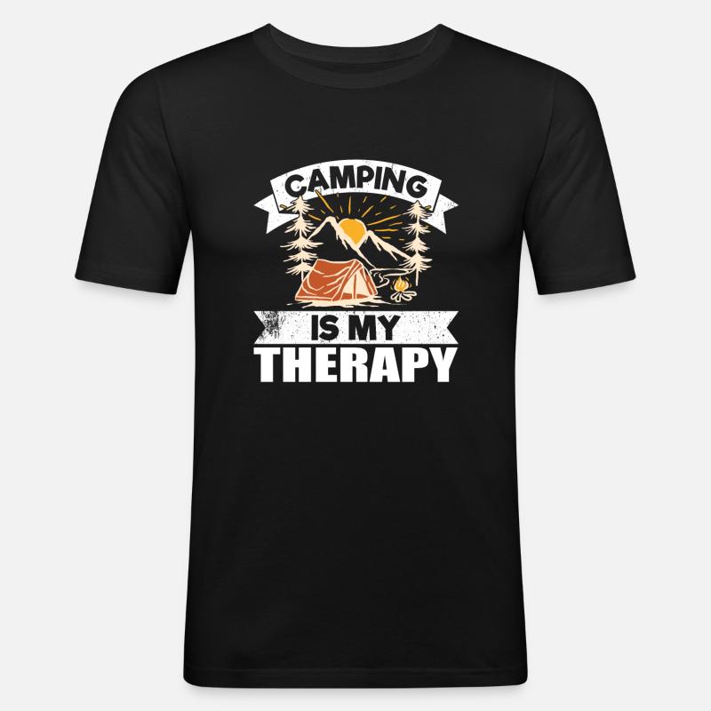Camping Is My Therapy - Männer Slim Fit T-Shirt - Schwarz