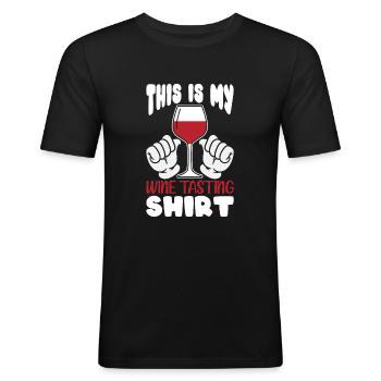 Ceci est ma chemise de dégustation de vin - T-shirt près du corps Homme - noir - Devant - Nik (191cm)