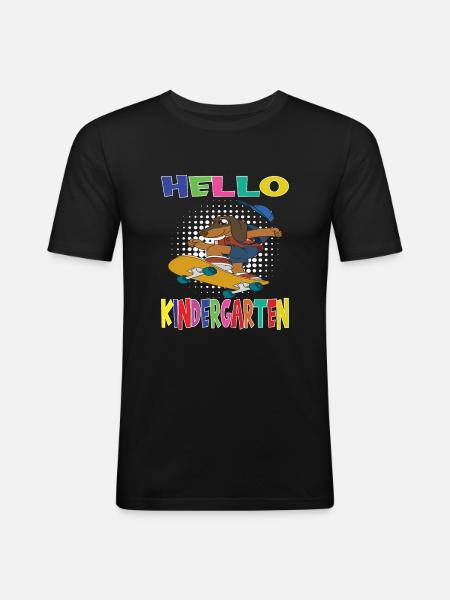 Hello Kindergarten Skateboarding Dog - Men's Slim Fit T-Shirt - black
