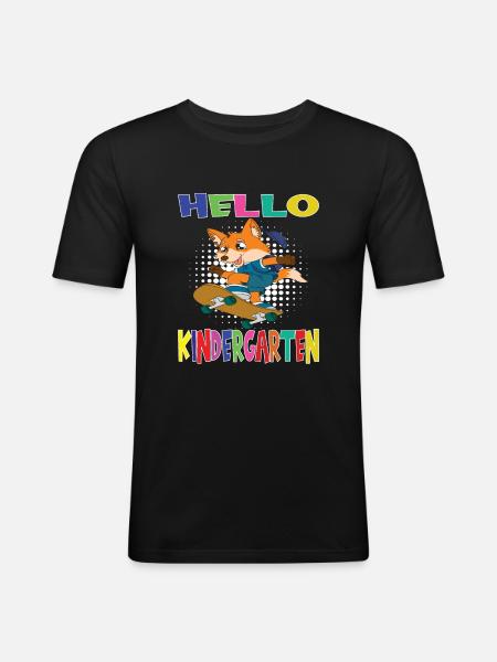 Hello Kindergarten Skateboarding Fox - Men's Slim Fit T-Shirt - black