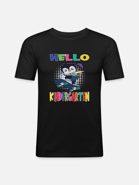 Hello Kindergarten Skateboarding Penguin - Men's Slim Fit T-Shirt - black