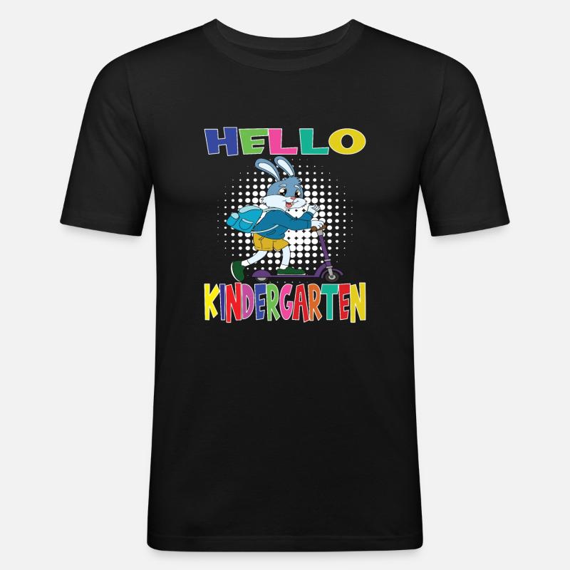 Hello Kindergarten Rabbit With Scooter - Men's Slim Fit T-Shirt - black