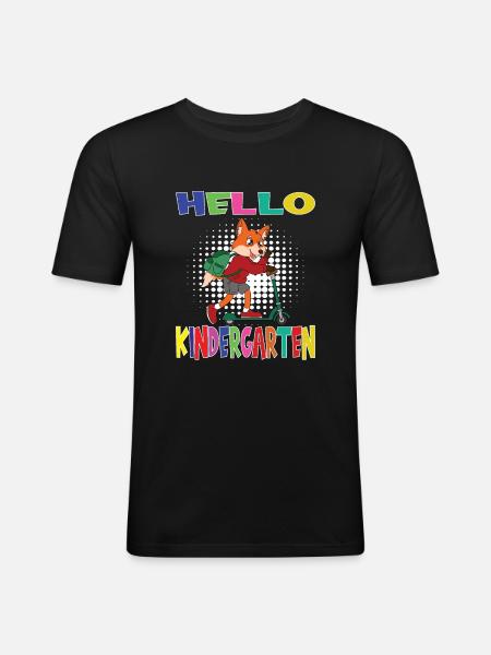 Hello Kindergarten Fox With Scooter - Men's Slim Fit T-Shirt - black