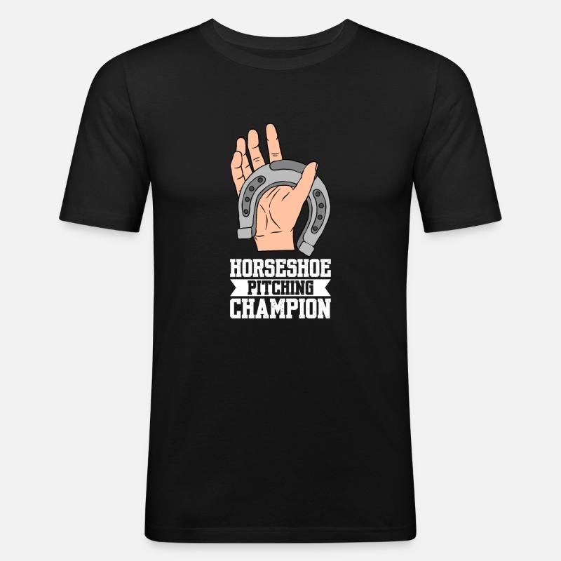 Horseshoe Pitching Champion - Männer Slim Fit T-Shirt - Schwarz