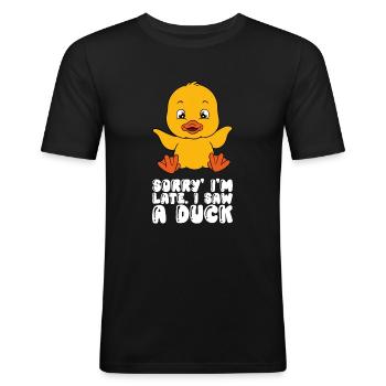 Drôle de canard Canards mignons - T-shirt près du corps Homme - noir - Devant - Nik (191cm)