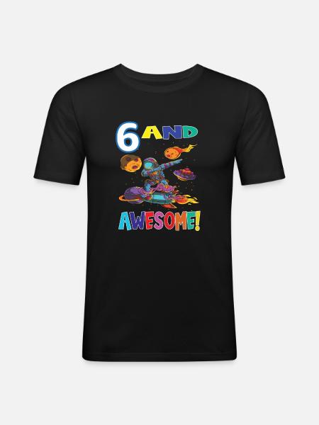 6 And Awesome Birthday Astronaut - Men's Slim Fit T-Shirt - black