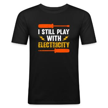 Elektriker Spruch Elektrikergeselle - Männer Slim Fit T-Shirt - Schwarz - Vorne - Nik (191cm)