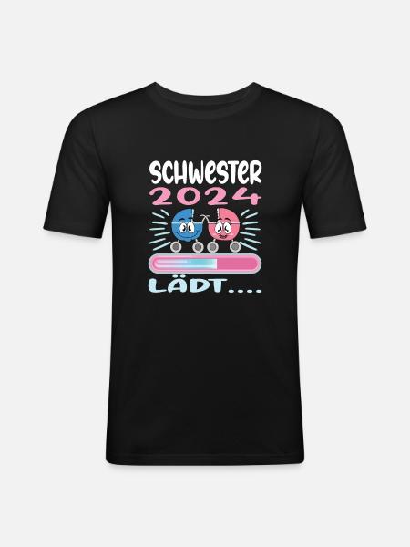 Schwester werden Schwester 2024 - Männer Slim Fit T-Shirt - Schwarz