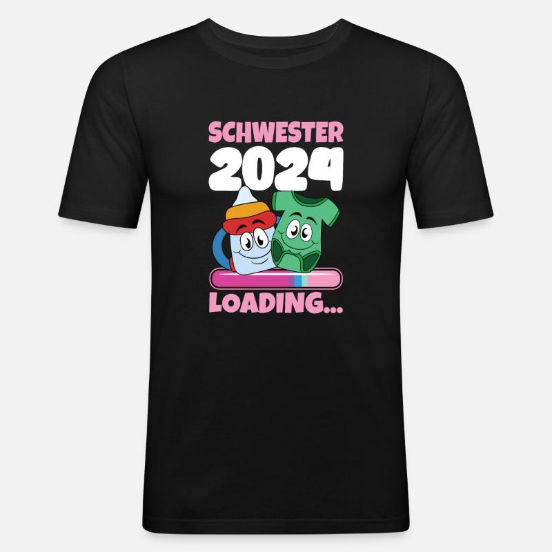 Schwester werden Schwester 2024 - Männer Slim Fit T-Shirt - Schwarz