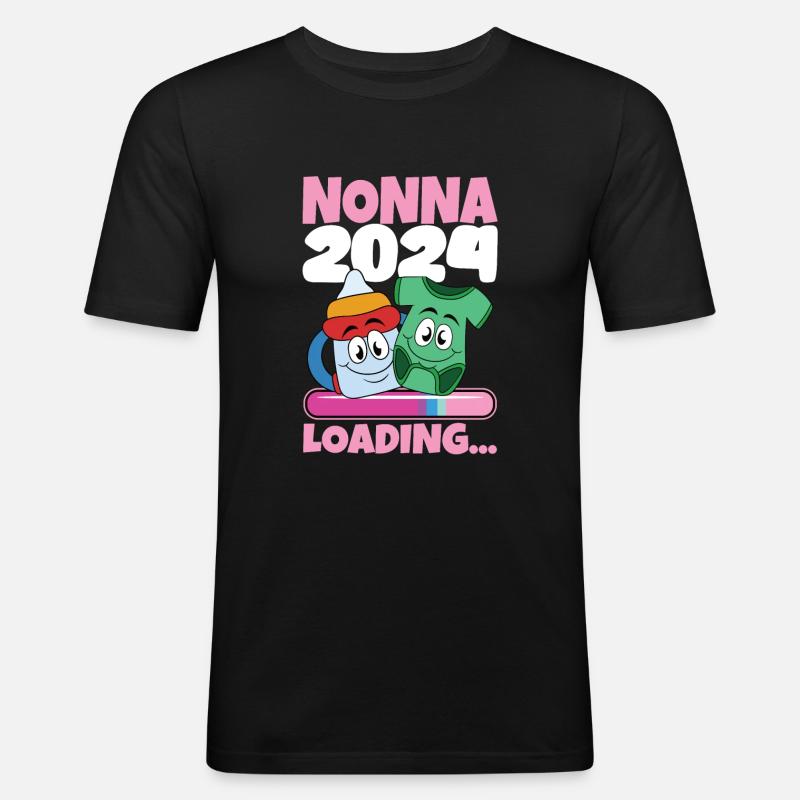 Nonna 2024 Loading Oma 2024 - Männer Slim Fit T-Shirt - Schwarz
