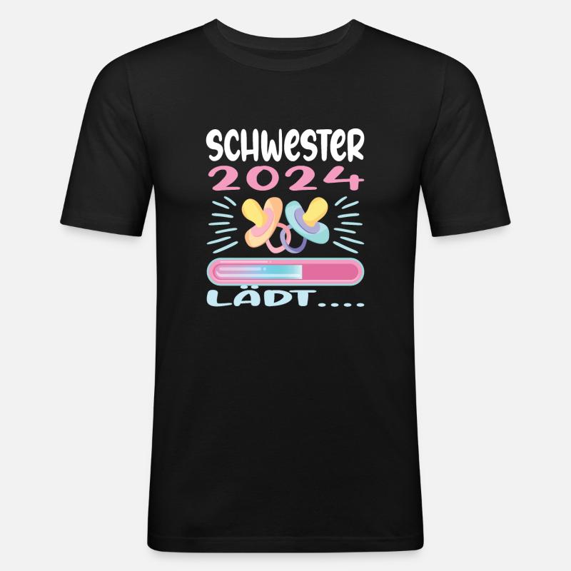 Schwester werden Schwester 2024 - Männer Slim Fit T-Shirt - Schwarz