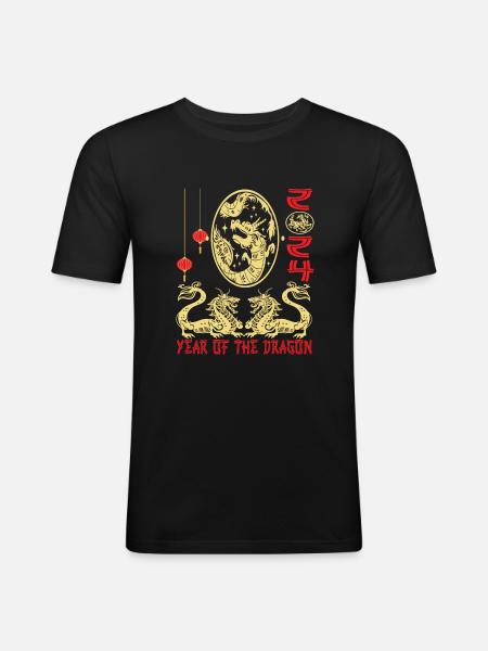 Kinesisk nytår af dragen 2024 - Herre Slim Fit T-Shirt - sort