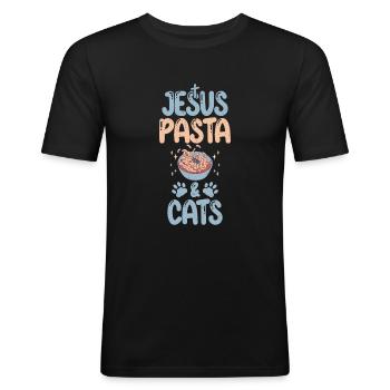 Cadeaux pour les amateurs de pâtes - T-shirt près du corps Homme - noir - Devant - Nik (191cm)
