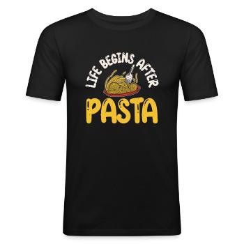Cadeaux pour les amateurs de pâtes - T-shirt près du corps Homme - noir - Devant - Nik (191cm)