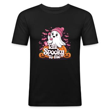 Halloween Ghost Funny Talk Spooky To Me - Männer Slim Fit T-Shirt - Schwarz - Vorne - Nik (191cm)