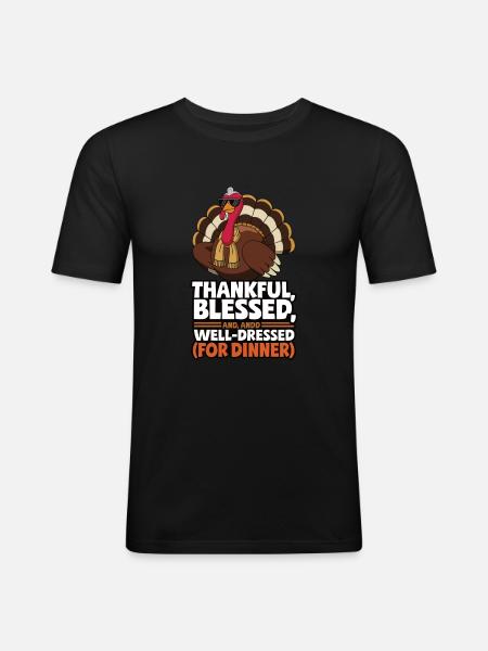 Lustiger Thanksgiving Truthahn - Männer Slim Fit T-Shirt - Schwarz