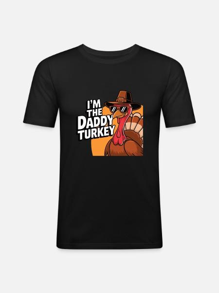 Daddy Turkey Thanksgiving - Männer Slim Fit T-Shirt - Schwarz